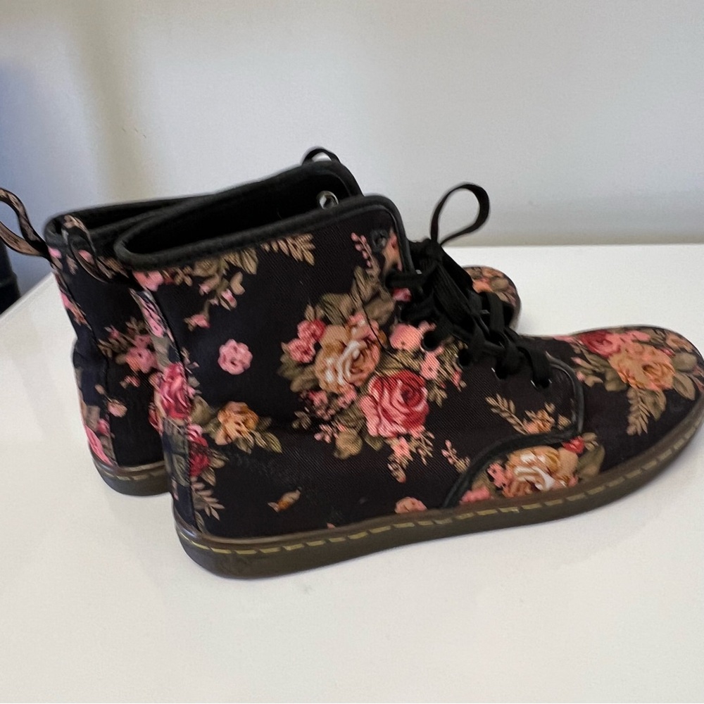 Dr. Martens Black Floral Lace-Up Ankle Boots - Picture 8 of 9